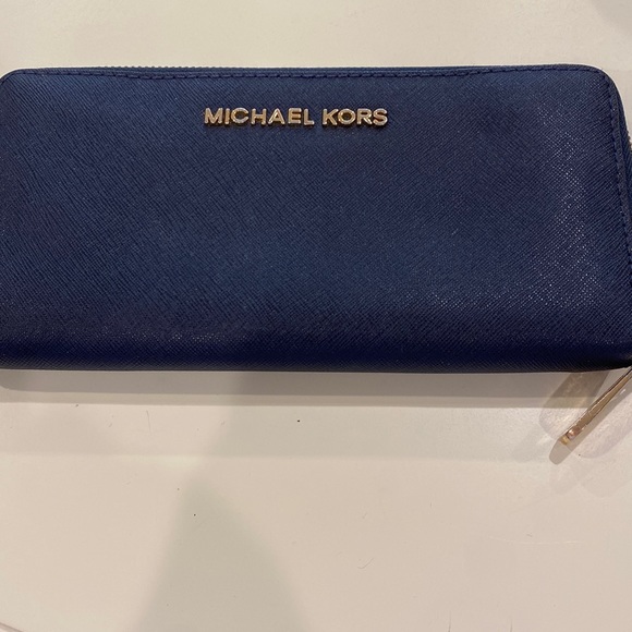 Michael Kors Handbags - Michael Kors Navy Wallet, holds 10 cards, phone, checkbook, cash, & coins
